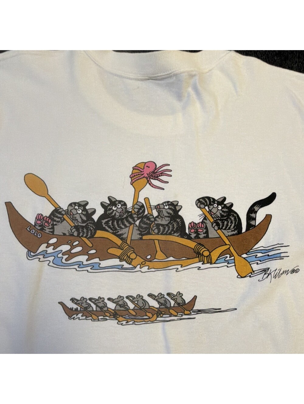 Vintage 90s B Kliban Cat Hawaii T Shirt L Crazy Shirts Canoe Single Stitch USA - Picture 12 of 15